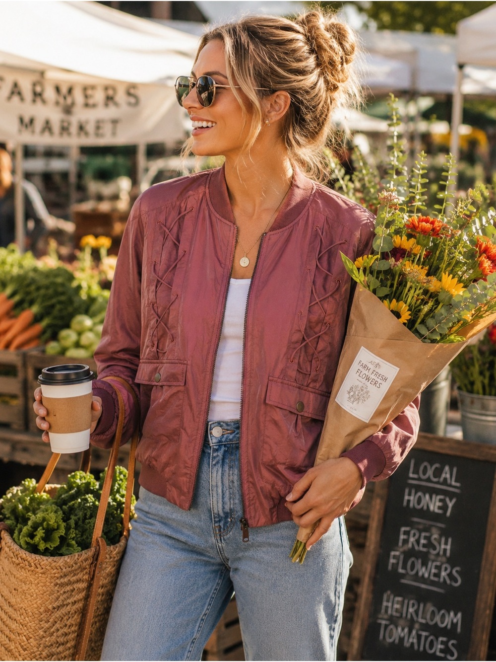 Hologram Lace Up Bomber Jacket Large Mauve Rose Tencel Utility Jacket Women’s